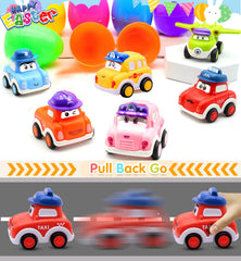 AMENON 3.8 inch orange Easter egg with pull back car, fun party favor for kids