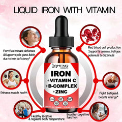 AMENQ hHEALTH iron drops close-up of label and vegan formula.