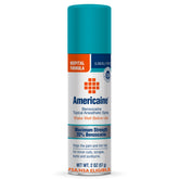 Americaine benzocaine spray bottle closeup showing label for fast relief.