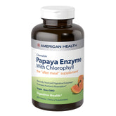 American Health papaya enzyme bottle label highlights post-meal support option.