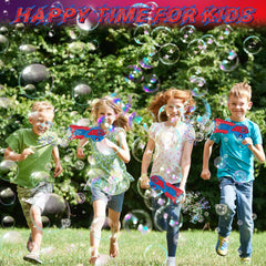 Amiabling Bubble Gun features an integrated bottle to prevent spills