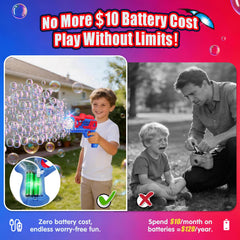 Amiabling built-in rechargeable battery powers extended bubble sessions