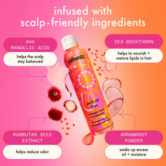 Amika dry shampoo formula with mandelic acid and arrowroot for scalp-friendly refresh