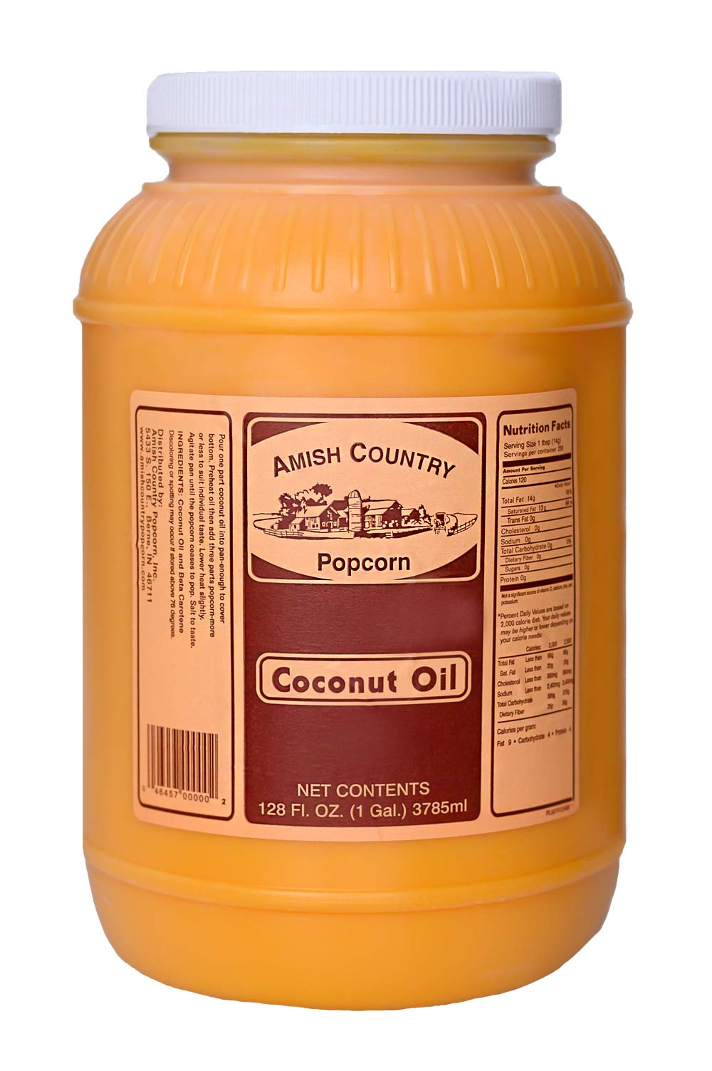 Amish Country Popcorn coconut oil 1 gallon bottle pour for popcorn at home.