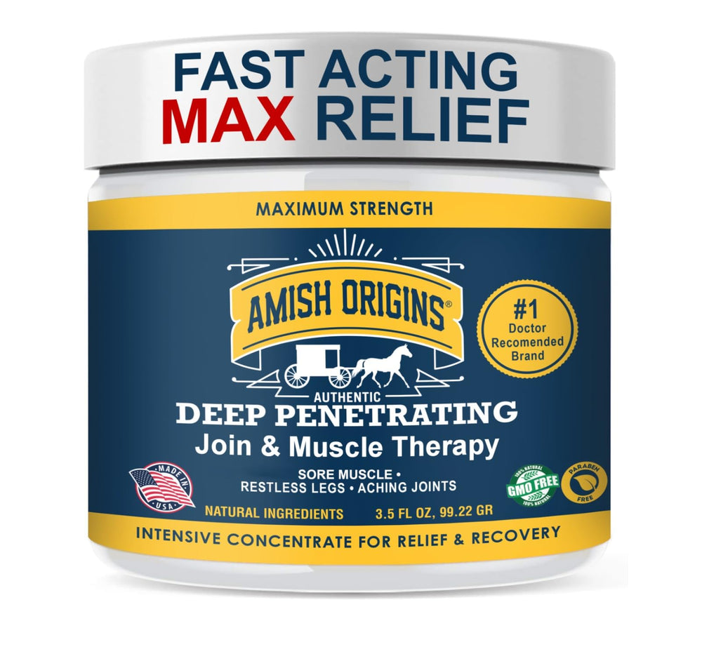 Amish Origins Pain Relief Ointment 3.5 oz eases joints and muscles.