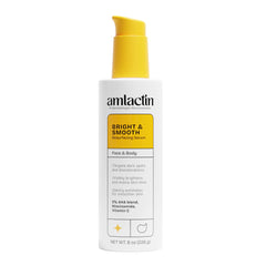 AmLactin Bright and Smooth Serum bottle with pump for daily brightening routine.