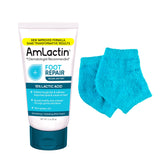 AmLactin Foot Repair Cream tube showing exfoliating lactic acid for dry feet.