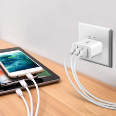 Amoner USB wall charger in travel-friendly size, perfect for hotel desks.