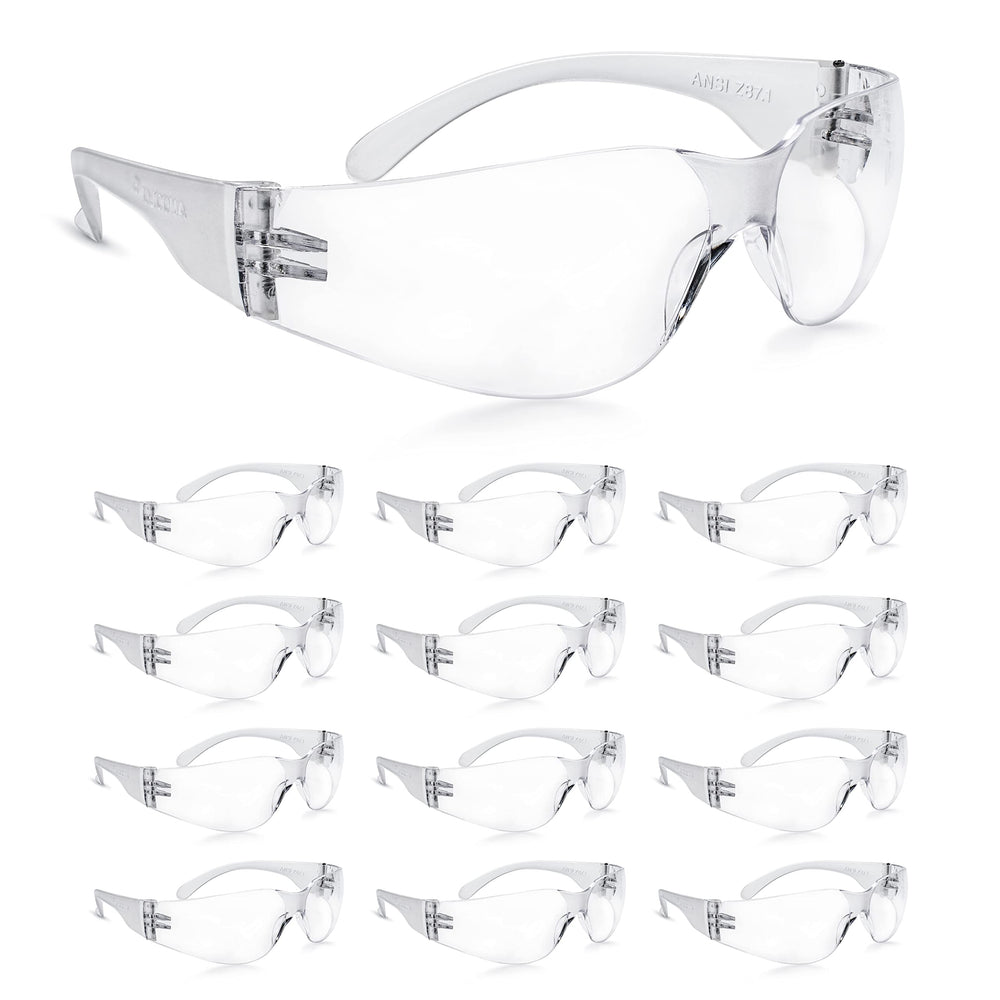 Amoolo Clear Safety Glasses front view with wraparound protection for everyday work use