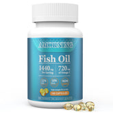AMORNING fish oil softgels bottle showing 180-count packaging for daily use.