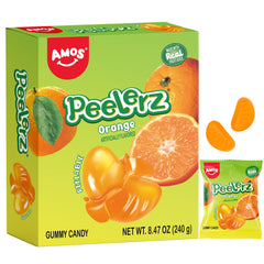 AMOS Peelerz Orange Candy box front showing playful peelable snack appeal