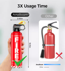 AmzBoom grill-side extinguisher within reach for outdoor cooking safety.