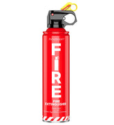 AmzBoom compact home fire extinguisher ready in a kitchen cabinet for quick access.