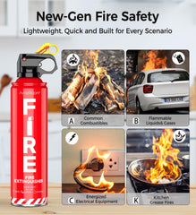 AmzBoom kitchen-mounted extinguisher shown for convenient reach during cooking.