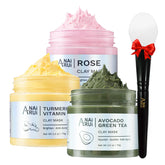 ANAI RUI 3-pack clay mask set front view for a convenient home spa routine.