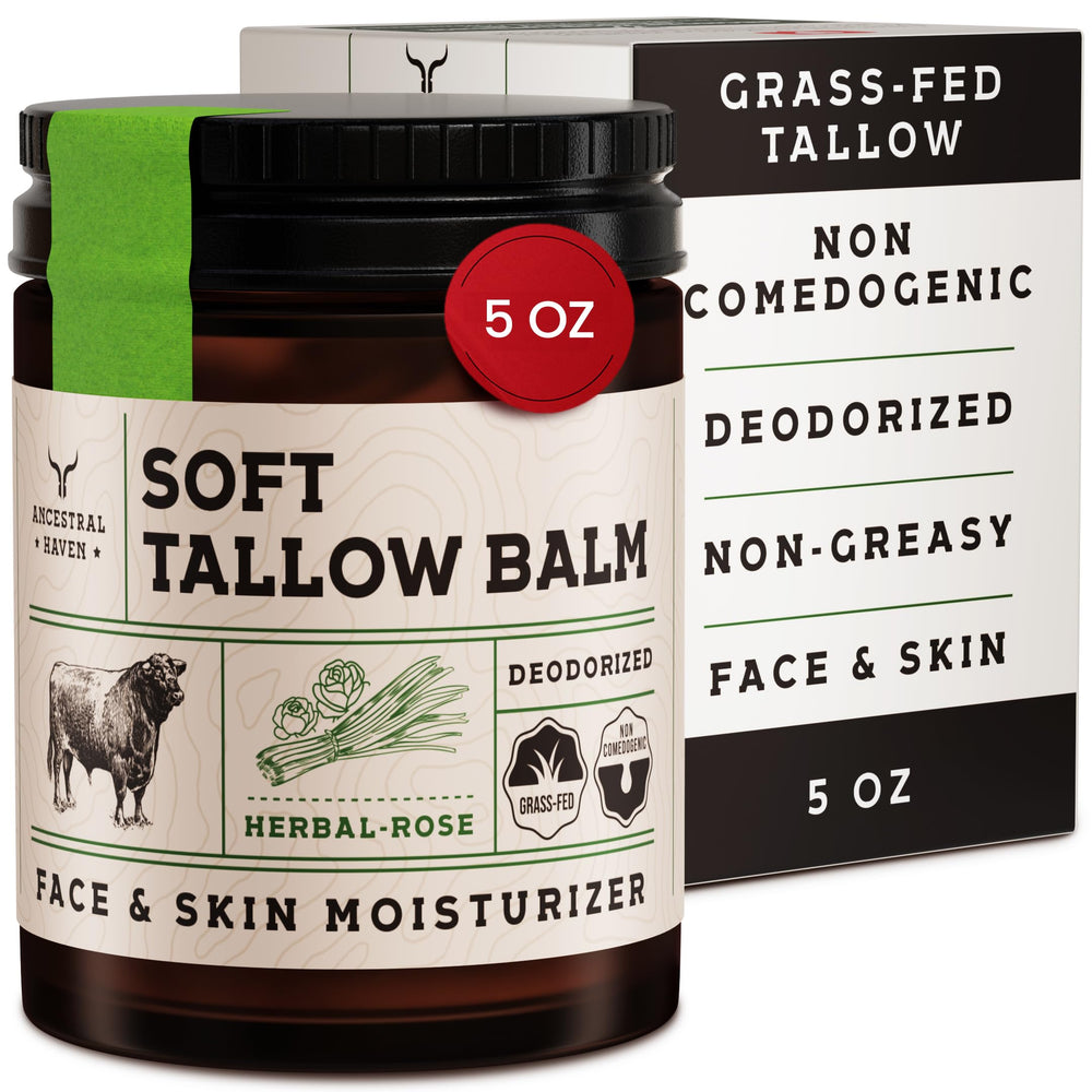 Ancestral Haven beef tallow face cream nourishes and hydrates the skin.