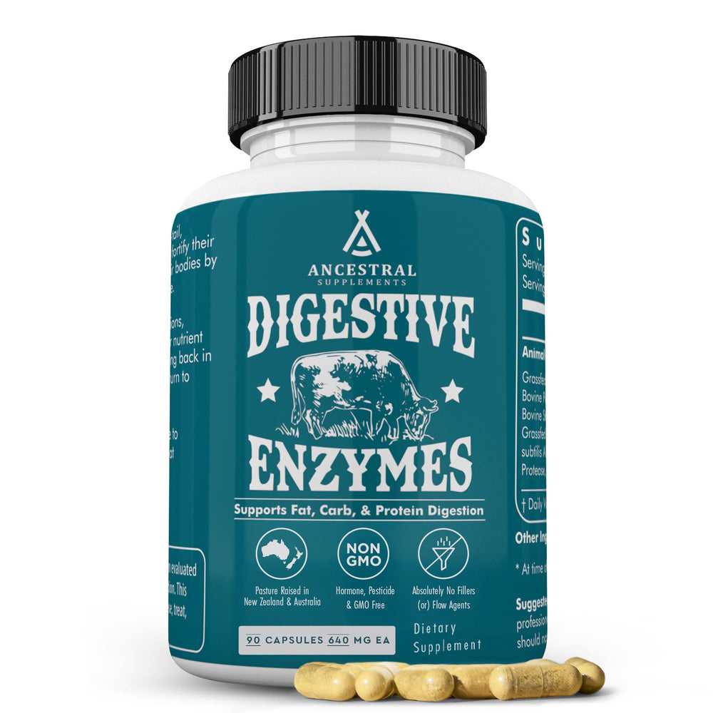 Ancestral Supplements Digestive Enzymes bottle showing gut support.