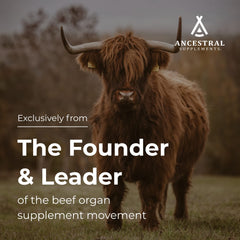 Ancestral Supplements grass-fed beef brain packaging showcases quality origin.
