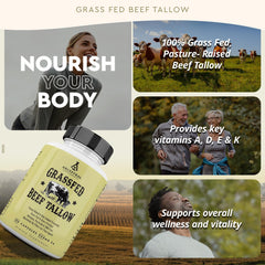 Ancestral Supplements beef tallow capsules closeup shows easy-to-swallow capsules for daily use.