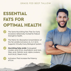 Ancestral Supplements label detail emphasizes grass-fed origin and purity in beef tallow capsules.
