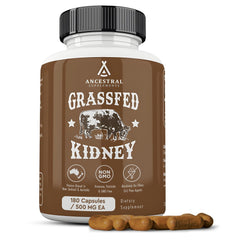 Ancestral Supplements kidney supplement bottle for daily urinary support.