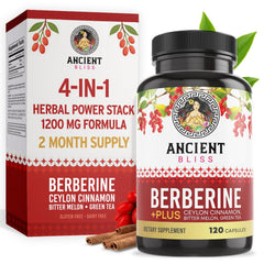 Ancient Bliss Berberine HCL bottle for daily wellness, clear dosage label