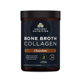 Ancient Nutrition bone broth collagen chocolate tub ready for daily shakes.
