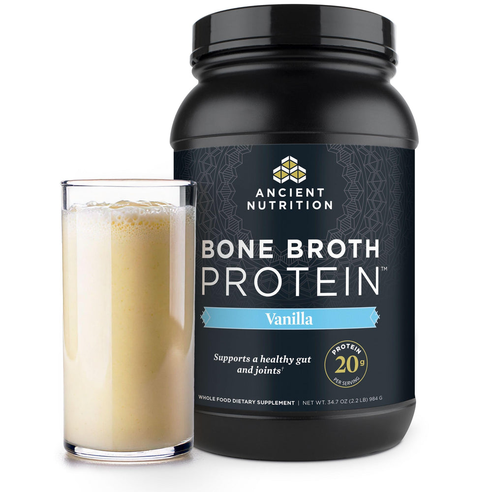 Ancient Nutrition bone broth protein vanilla 40 servings, ready for daily shakes.