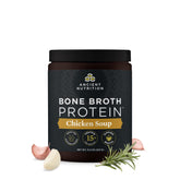 Ancient Nutrition bone broth protein powder tub ready for hot drinks.