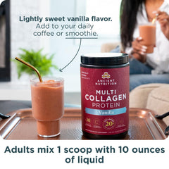 Ancient Nutrition Collagen Peptides Vanilla blends easily into smoothies for skin and joints.