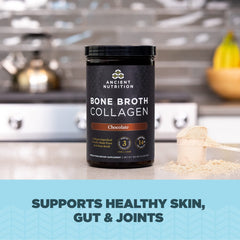 Pouring Ancient Nutrition collagen into a shake for fast blend.