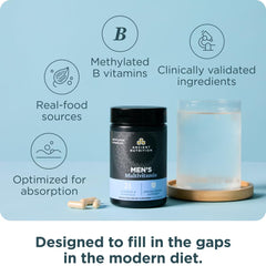 Ancient Nutrition multivitamin for men box label displays 90-count packaging and quality promise