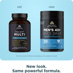 Ancient Nutrition Multivitamin Men 40 capsules closeup highlights convenient daily capsule form and ease of use