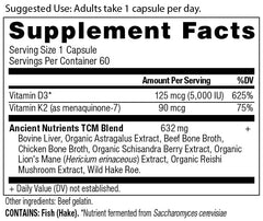 Ancient Nutrition Vitamin D 5,000 IU capsules support bone health and overall wellness.
