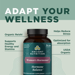 Capsules arranged on bottle, Ancient Nutrition Women's Hormones