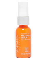 Andalou Naturals Enlighten Serum bottle on vanity promoting radiant skin