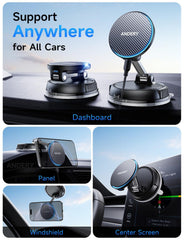 Andery MagSafe car mount folding dual-axis arms for compact storage.