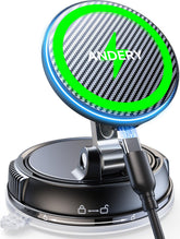Andery MagSafe car mount with strong suction for a steady hold on rough roads.