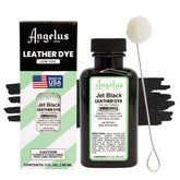 Angelus Leather Dye jet black bottle ready for deep, lasting color on leather