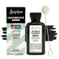 Angelus Leather Dye jet black bottle ready for deep, lasting color on leather