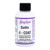 Angelus Satin 4-Coat bottle front showing protective satin finish for leather