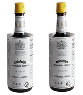 Angostura Aromatic Bitters bottle angled on bar, hinting at flavor depth.
