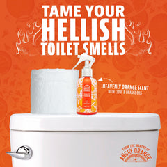 ANGRY ORANGE Toilet Tamer spray action demonstrating quick odor masking