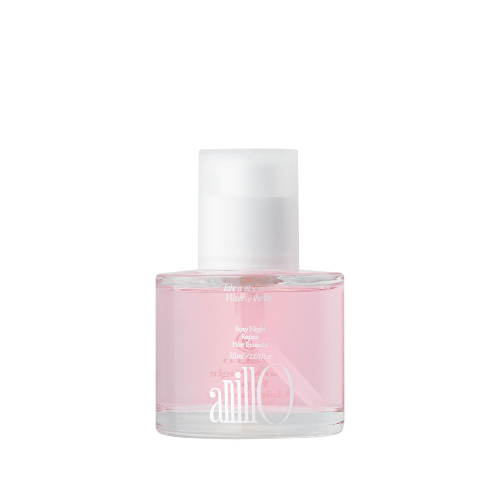 ANILLO Rosy Night Repair bottle pouring for instant shine and nourished hair.