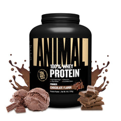 Animal 100% Whey bottle shown, convenient post-workout protein option.