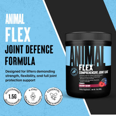 Animal Flex bottle with scoop shows easy one-scoop daily dosing.