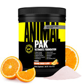 Animal Pak bottle being poured, showcasing convenient all-in-one nutrition for workouts
