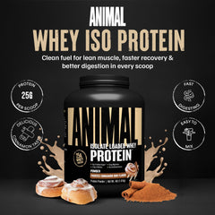 Animal Whey Isolate mixed in shaker shows smooth, clump-free texture for post-workout recovery.