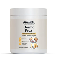 Aniwell DermaPrex bottle with anchovy oil supports skin health and may ease itching