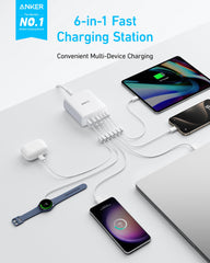 Anker 112W multi-port charger with USB-C and USB-A ports for simultaneous charging